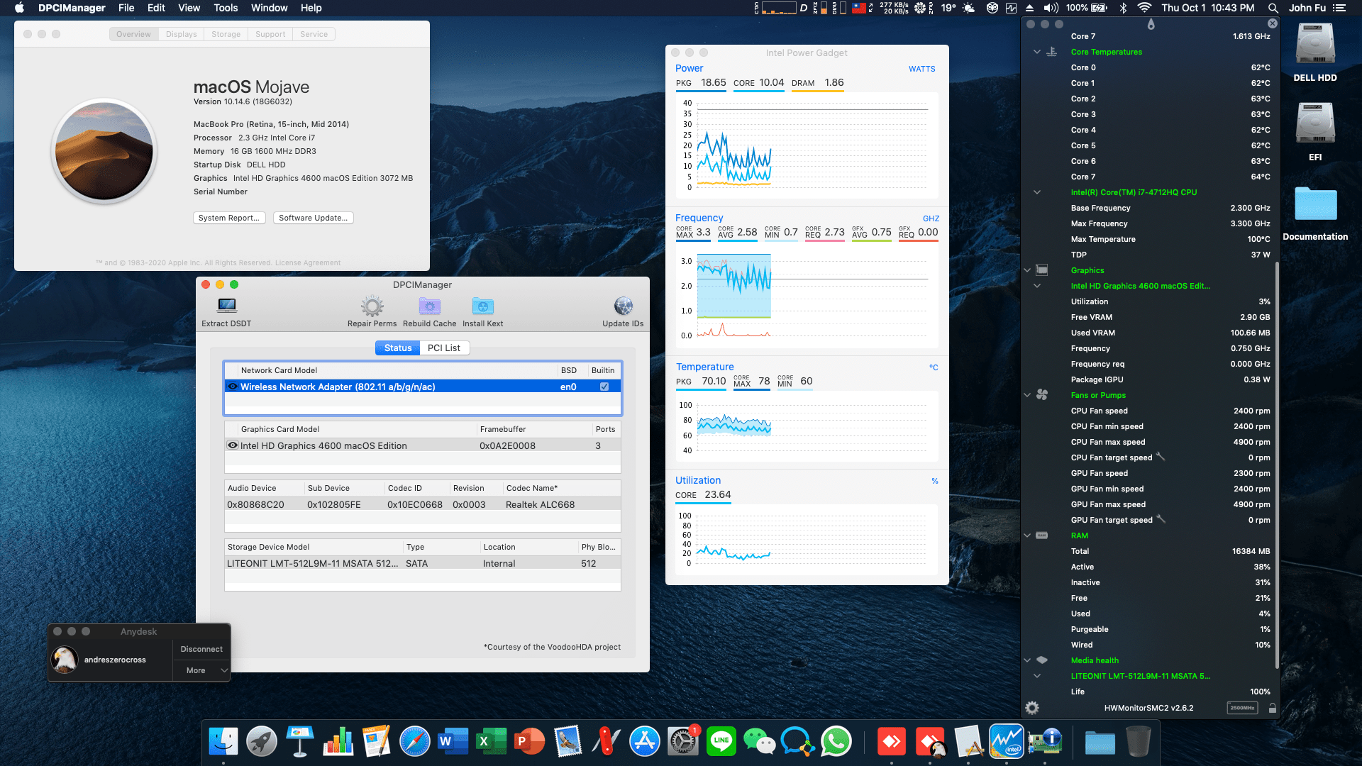 Success Hackintosh macOS Mojave 10.14.6 Build 18G6032 at Dell XPS 15 9530